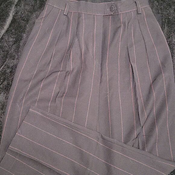 Escada Vintage Navy With Red Pinstripe Wide leg pants size 42 (6) Wool - Picture 1 of 5